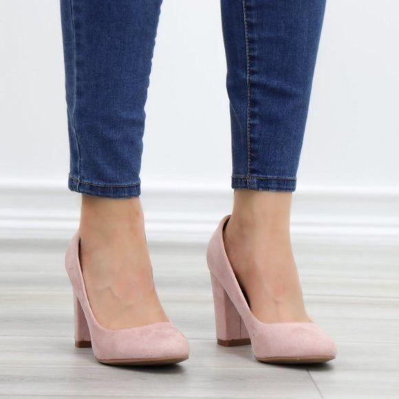 Rose Faux Suede Slip On Block High Heel Pumps - Picture 7 of 10